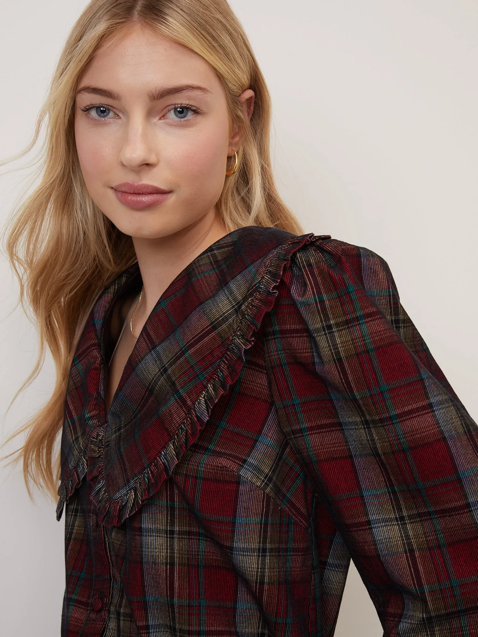 Burgundy Tartan Cord Peter Pan Collar Emmie Blouse sold by Nobody's Child product image thumbnail 2