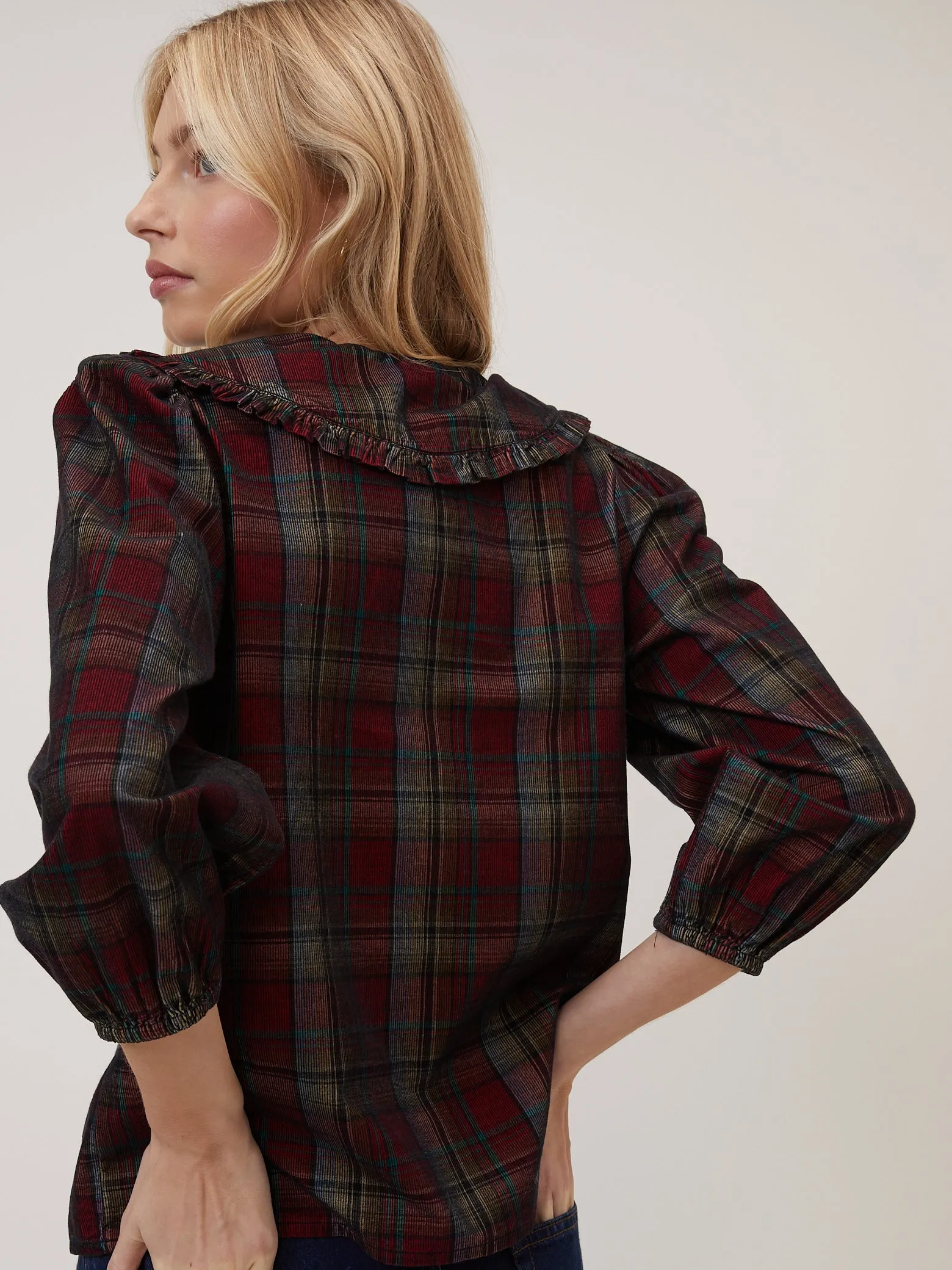 Burgundy Tartan Cord Peter Pan Collar Emmie Blouse sold by Nobody's Child product image thumbnail 5