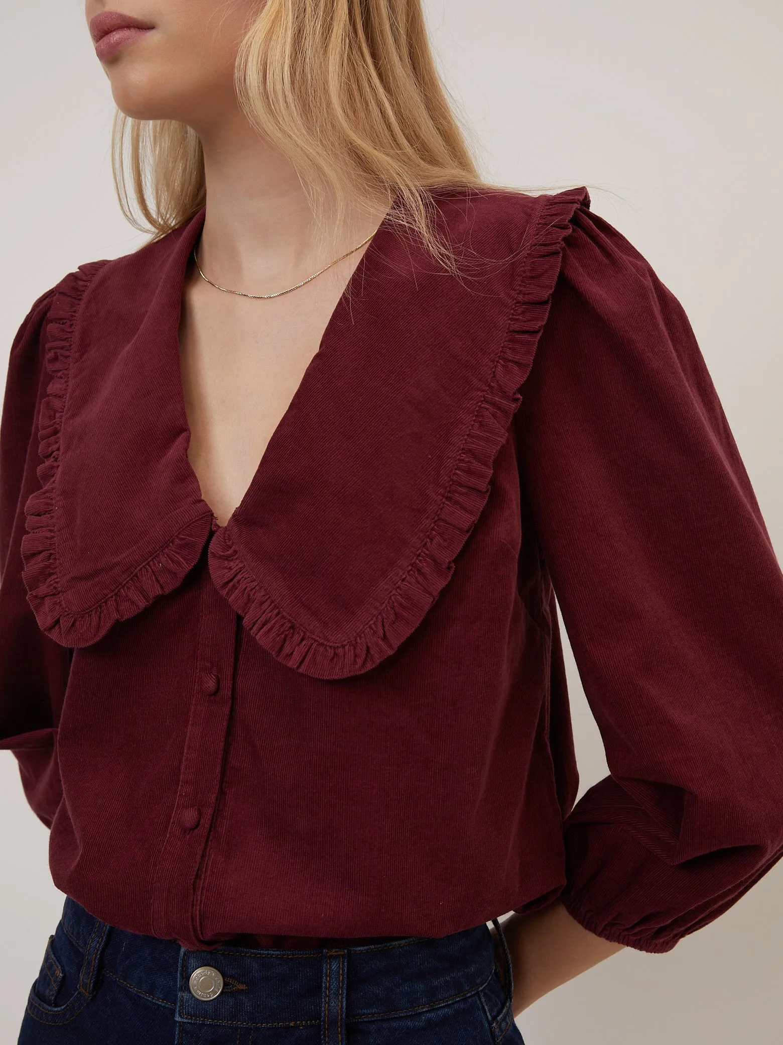 Burgundy Cord Peter Pan Collar Emmie Blouse sold by Nobody's Child product image thumbnail 2