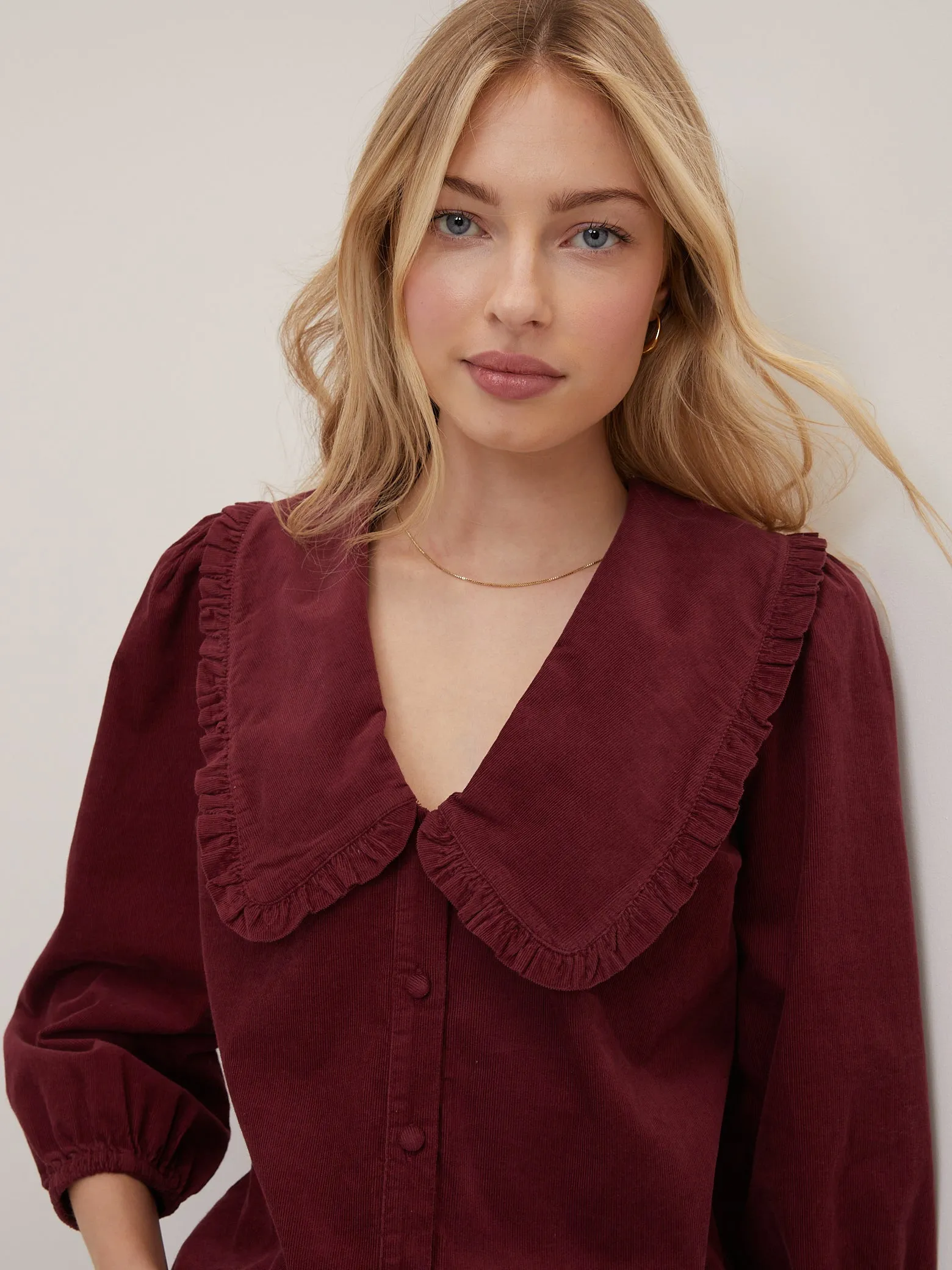 Burgundy Cord Peter Pan Collar Emmie Blouse sold by Nobody's Child product image thumbnail 4