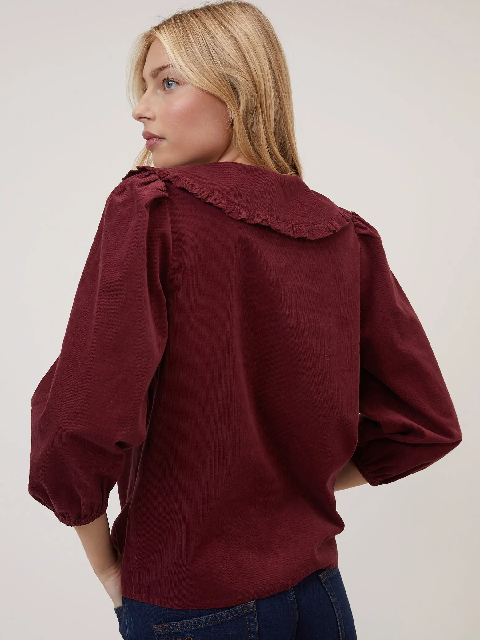 Burgundy Cord Peter Pan Collar Emmie Blouse sold by Nobody's Child product image thumbnail 5