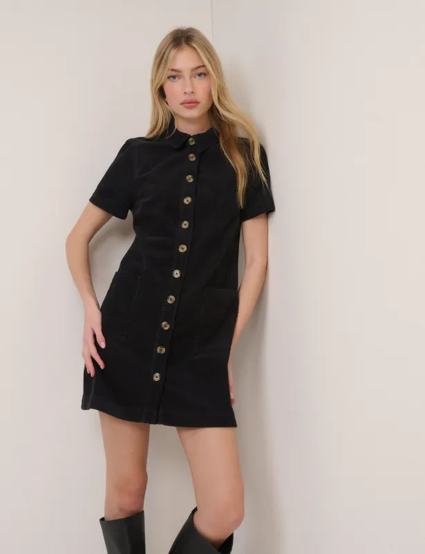 Black Cord Collared Lucy Mini Dress sold by Nobody's Child