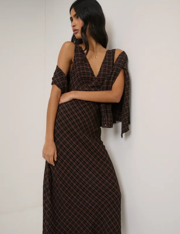 Brown Check Harmony Sleeveless Midi Dress sold by Nobody's Child