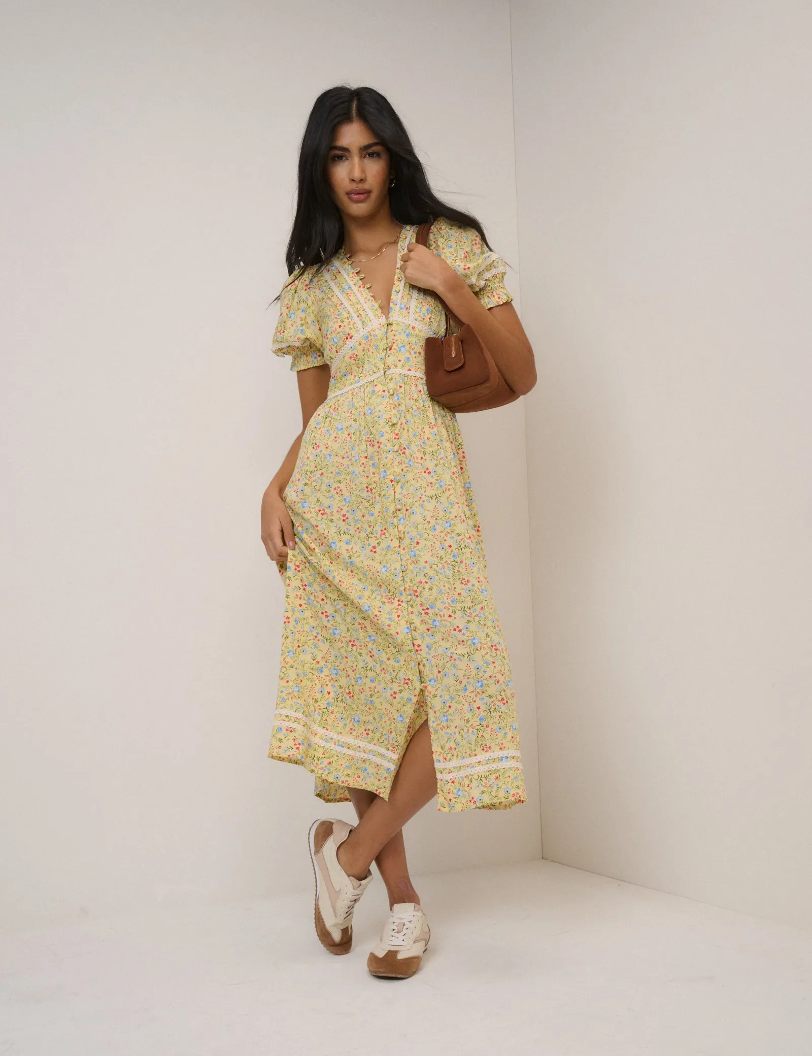 Yellow Ditsy Floral Saffy Midi Tea Dress sold by Nobody's Child product image thumbnail 3