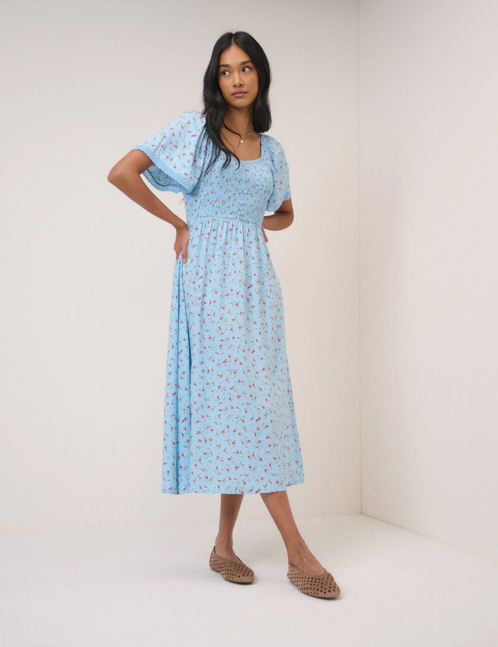 Blue Ditsy Floral Mia Midi Tea Dress sold by Nobody's Child
