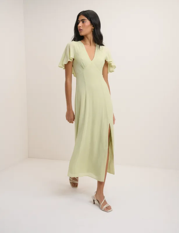 Sage Chiffon Short Sleeve Marlow Midi Dress sold by Nobody's Child