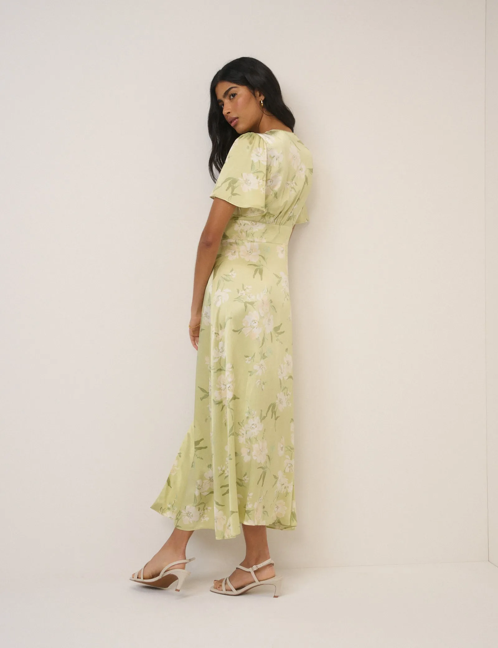 Sage Green Floral Satin Erin Maxi Dress sold by Nobody's Child product image thumbnail 5