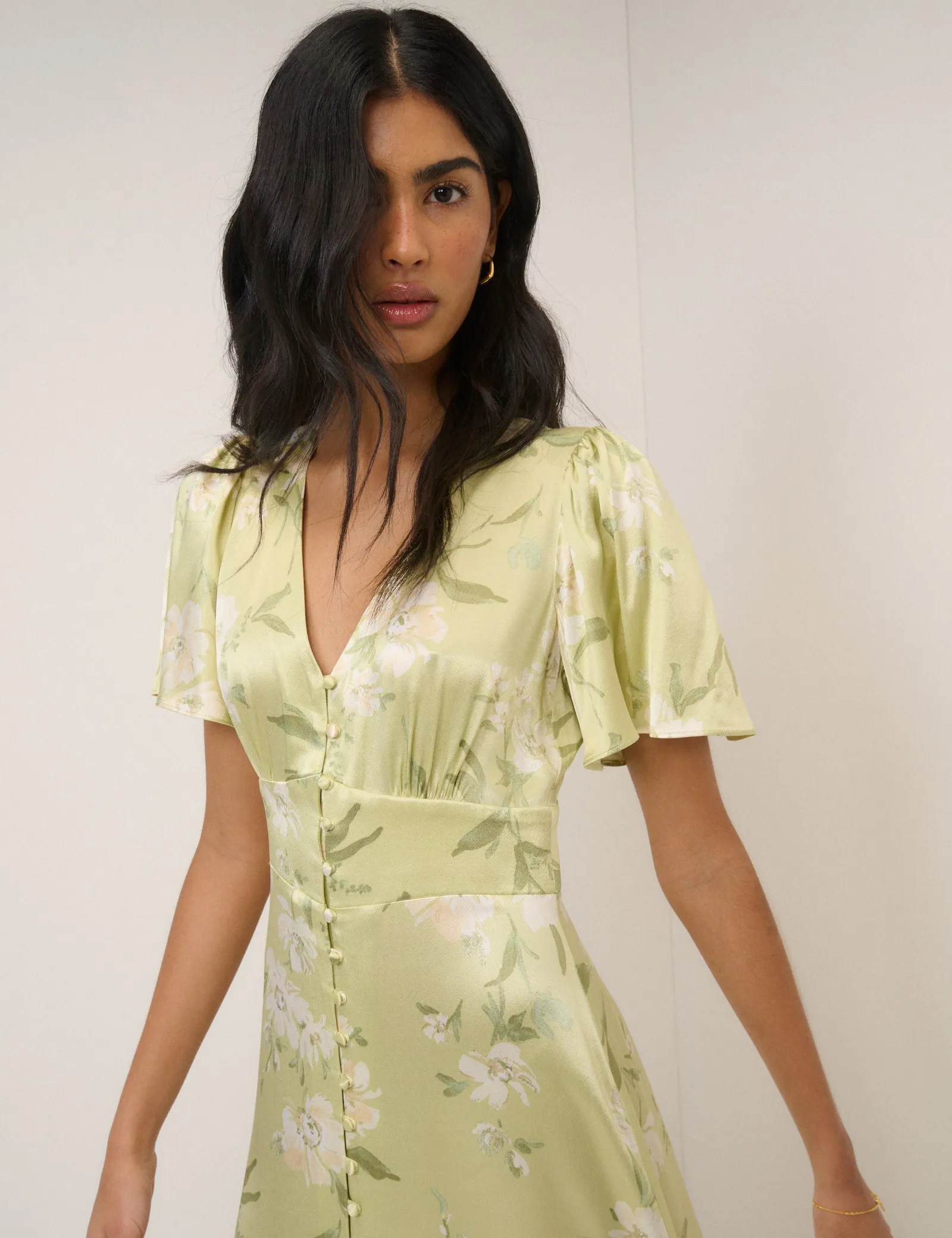 Sage Green Floral Satin Erin Maxi Dress sold by Nobody's Child product image thumbnail 2