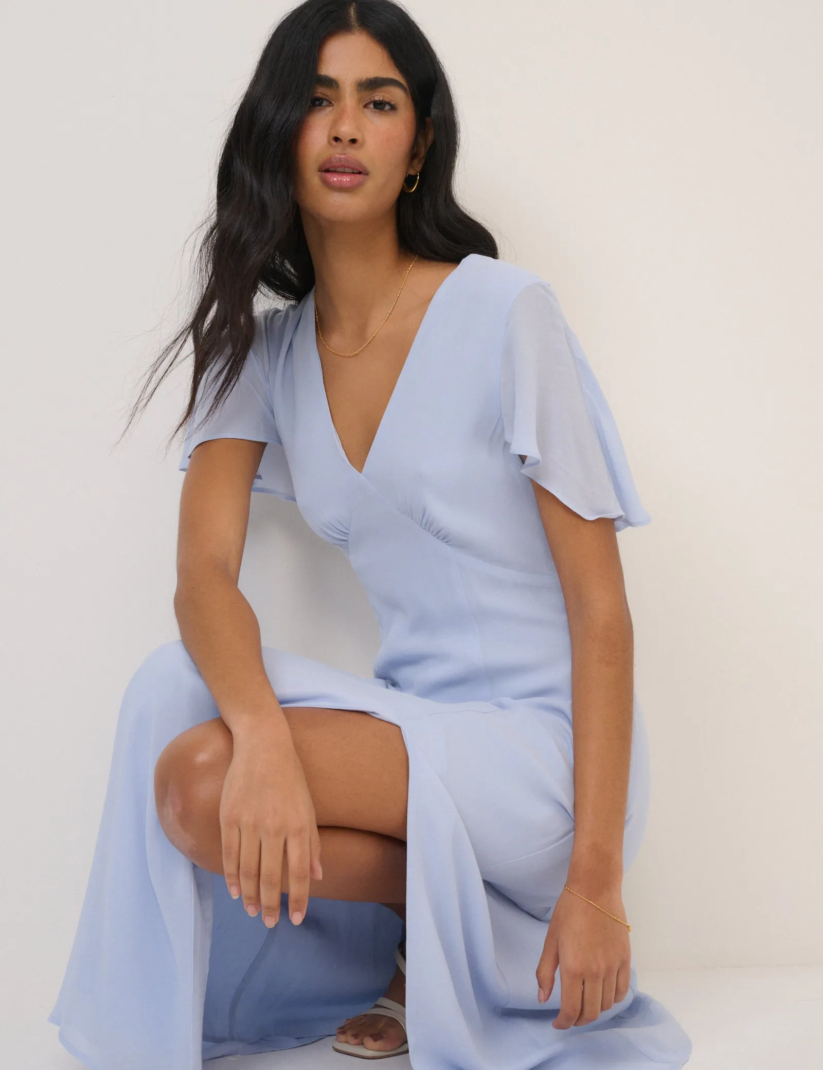 Soft Blue Chiffon Short Sleeve Marlow Midi Dress sold by Nobody's Child product image thumbnail 3
