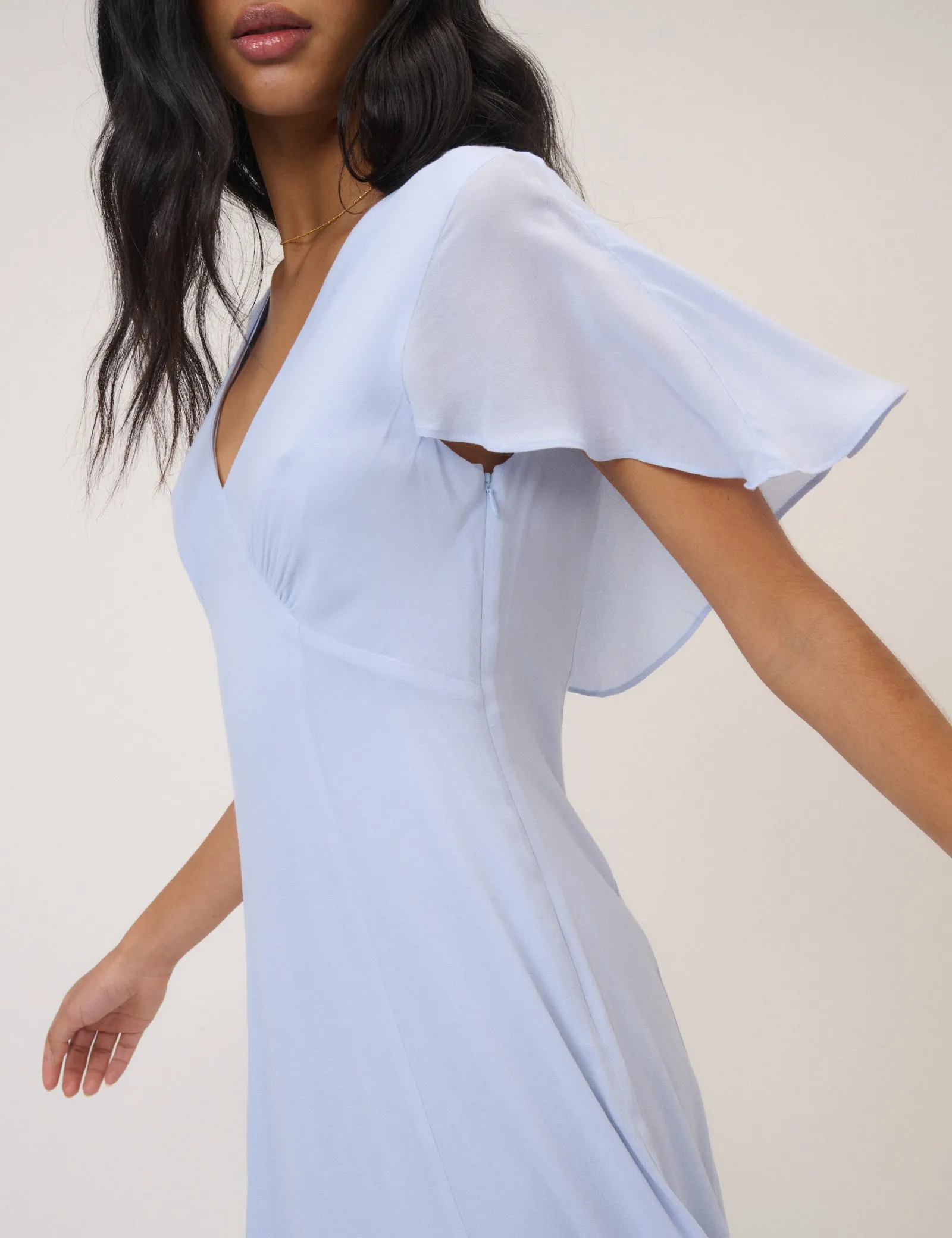 Soft Blue Chiffon Short Sleeve Marlow Midi Dress sold by Nobody's Child product image thumbnail 2