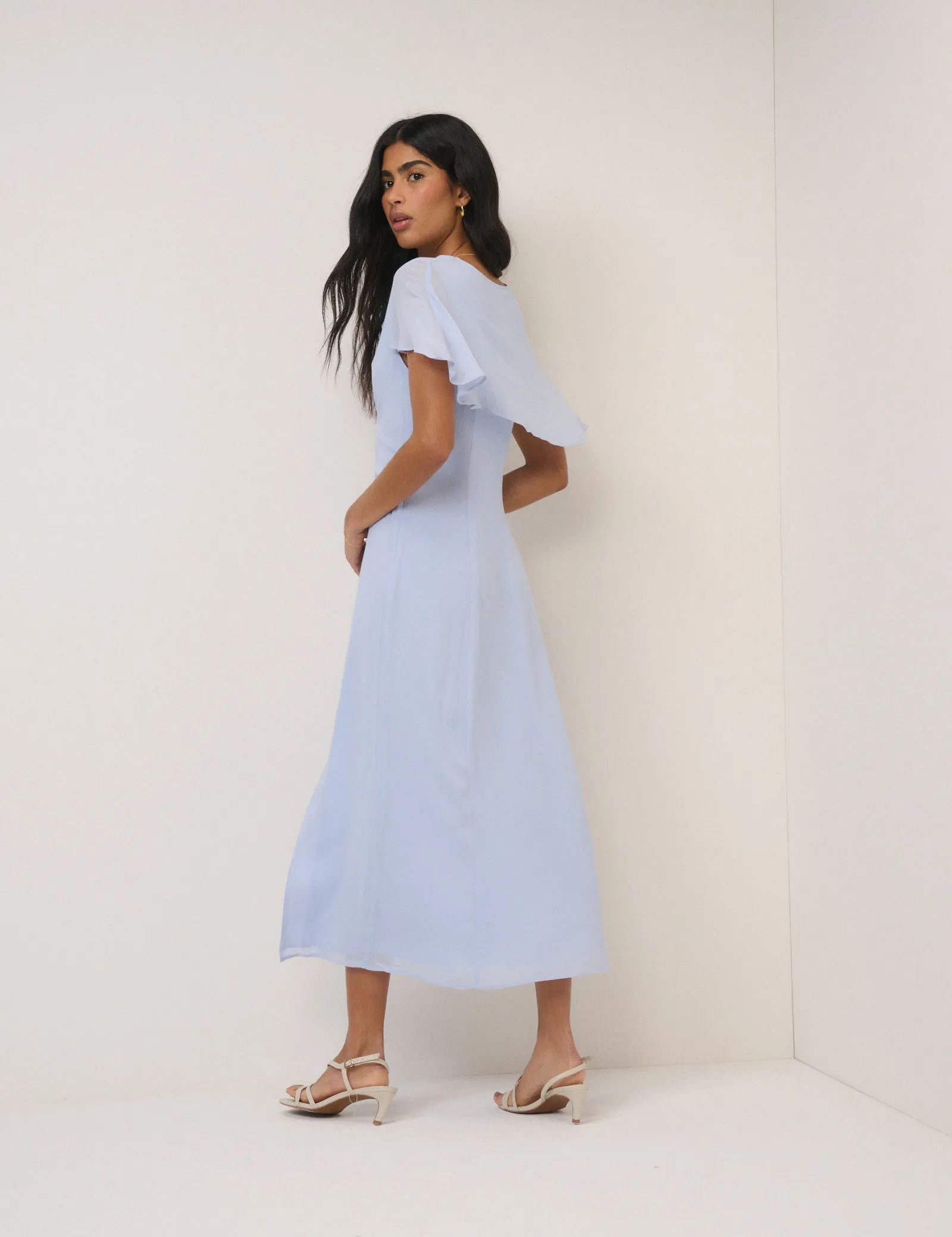 Soft Blue Chiffon Short Sleeve Marlow Midi Dress sold by Nobody's Child product image thumbnail 5