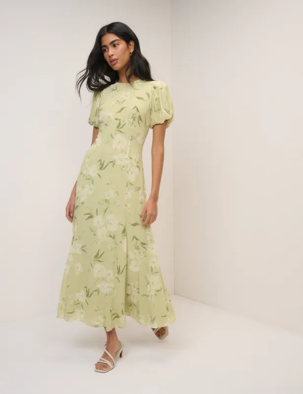 Sage Floral Chiffon Juno Maxi Dress sold by Nobody's Child