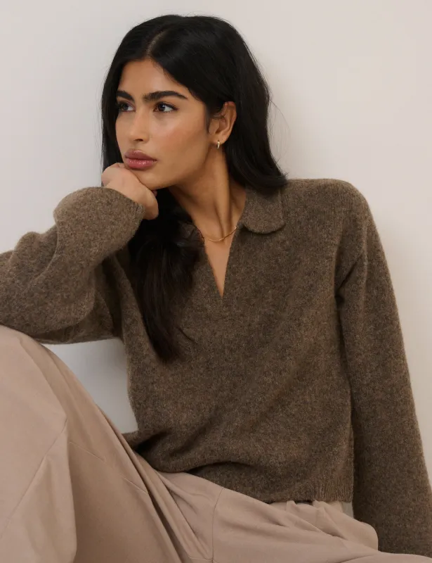 Brown Open Collar Polo Knitted Jumper sold by Nobody's Child