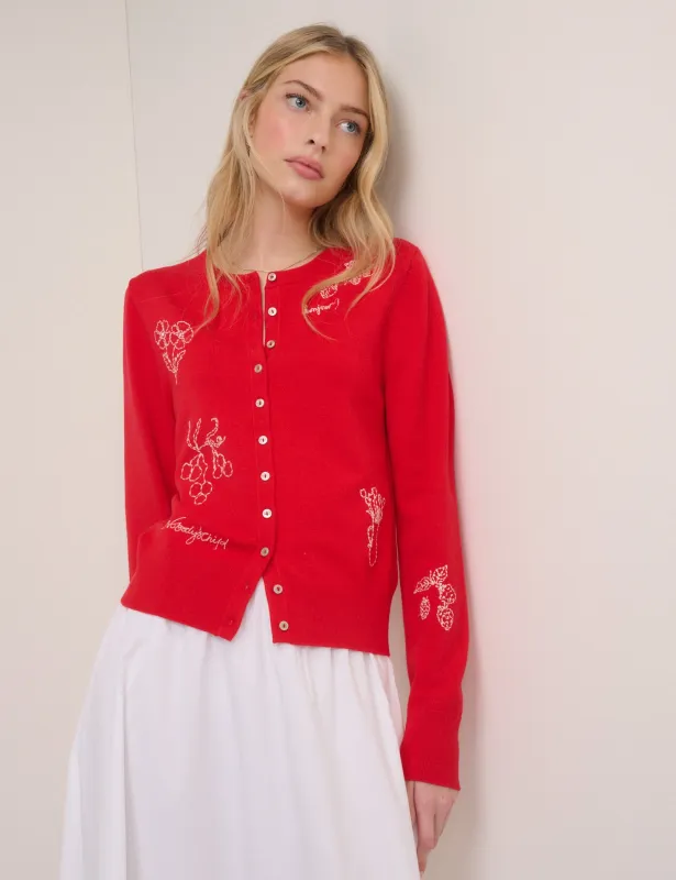 Red Embroidered Cardigan sold by Nobody's Child