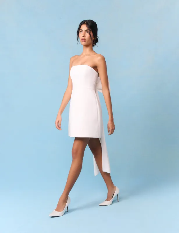 Bridal Ivory Crepe Statement Bow Lucienne Mini Dress sold by Nobody's Child
