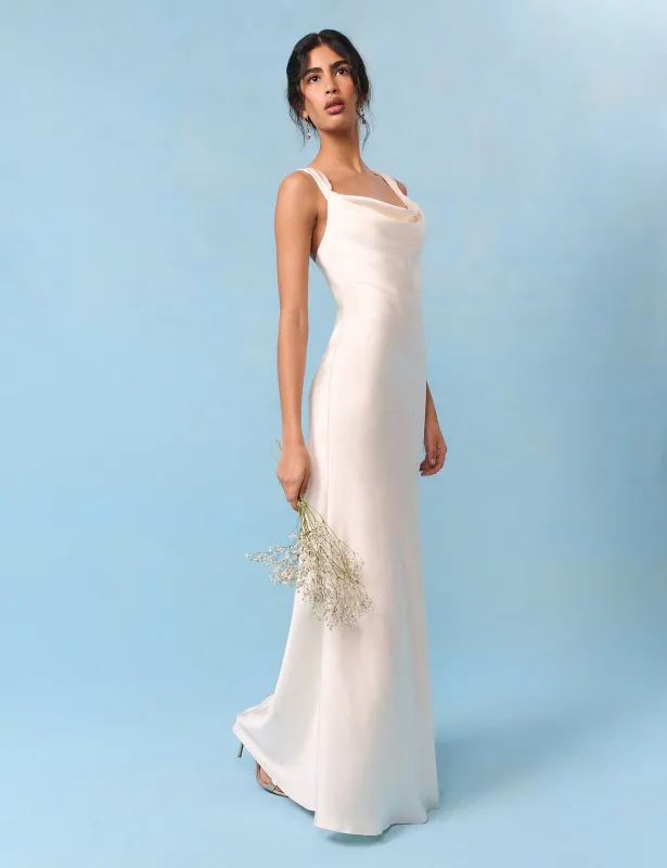 Bridal Pearl Satin Draped Slip Lavender Maxi Dress sold by Nobody's Child