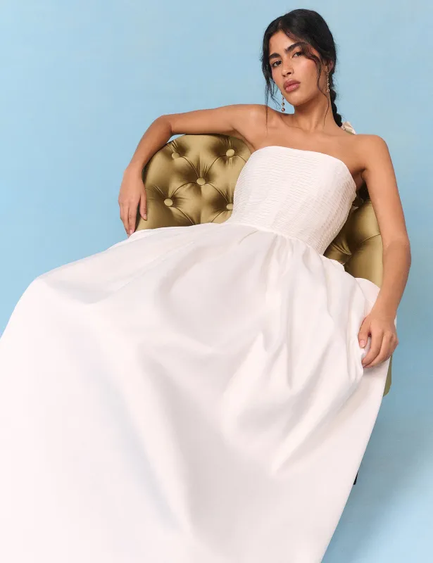 Bridal Ivory Satin Column Strapless Opal Maxi Dress sold by Nobody's Child