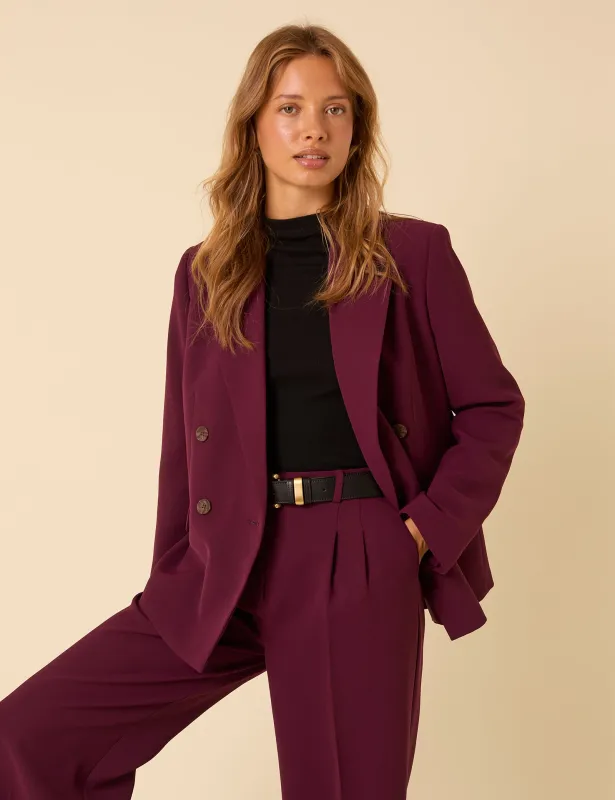 Burgundy Alicia Double Breasted Blazer sold by Nobody's Child