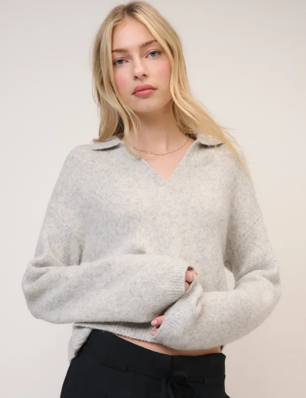 Grey Open Collar Polo Knitted Jumper sold by Nobody's Child