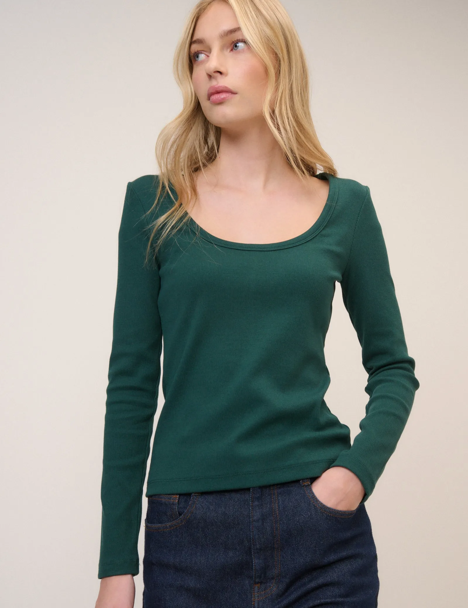 Green Scoop Neck Ribbed Jersey Top sold by Nobody's Child product image thumbnail 4