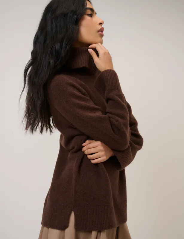 Chocolate Brown Roll Neck Longline Jumper made by Nobody's Child