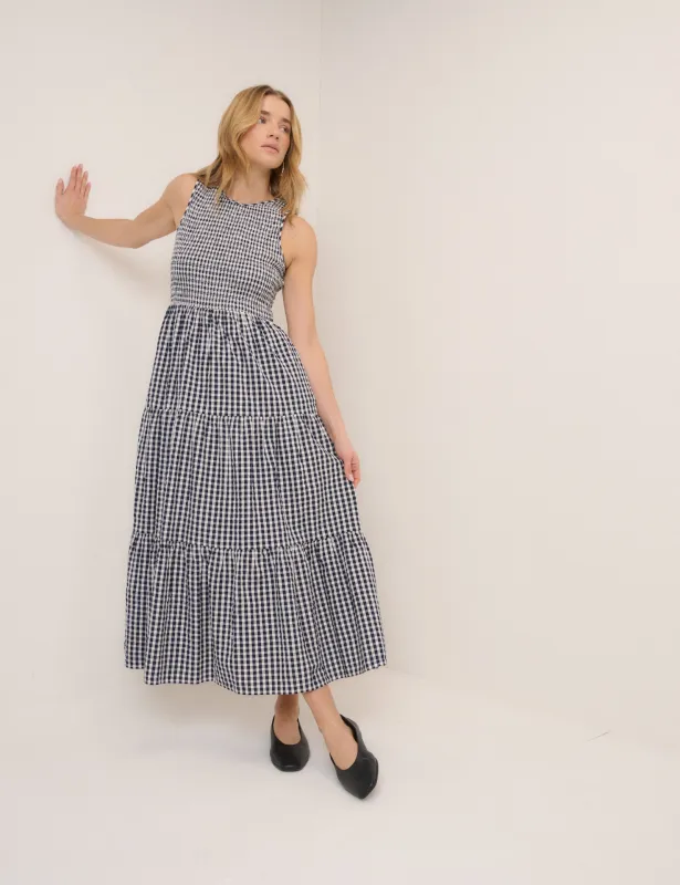 Navy Gingham Sleeveless Charlie Midi Dress sold by Nobody's Child