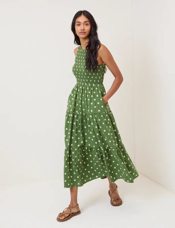 Green Polka Dot Sleeveless Charlie Midi Dress sold by Nobody's Child