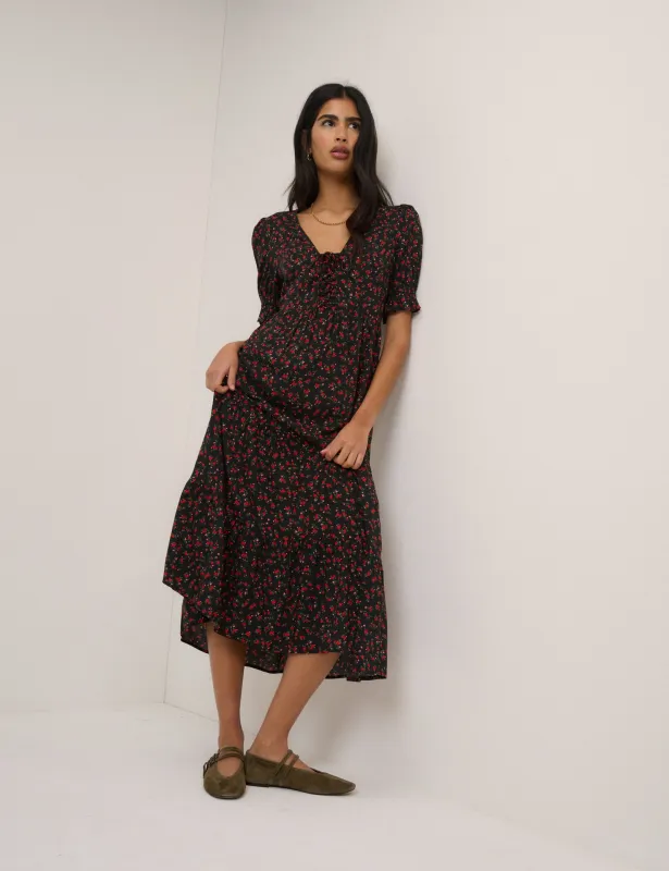 Black Floral Tiered Lia Midi Dress made by Nobody's Child