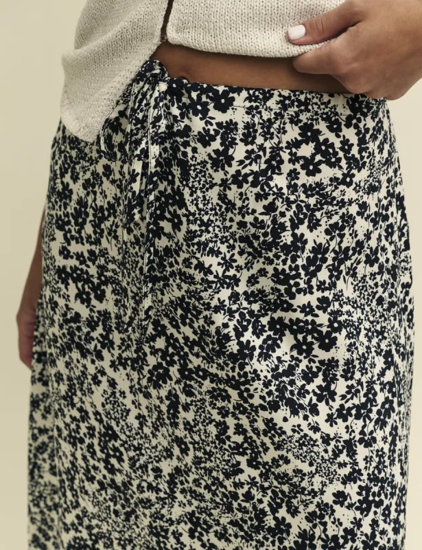 Black Floral Drawstring Waist Midaxi Skirt sold by Nobody's Child