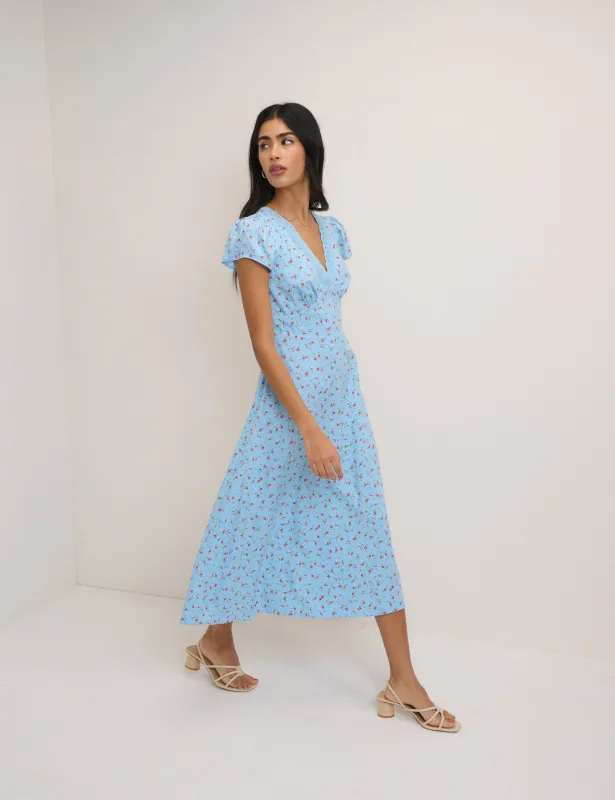 Blue Ditsy Floral Kacey Midi Dress sold by Nobody's Child