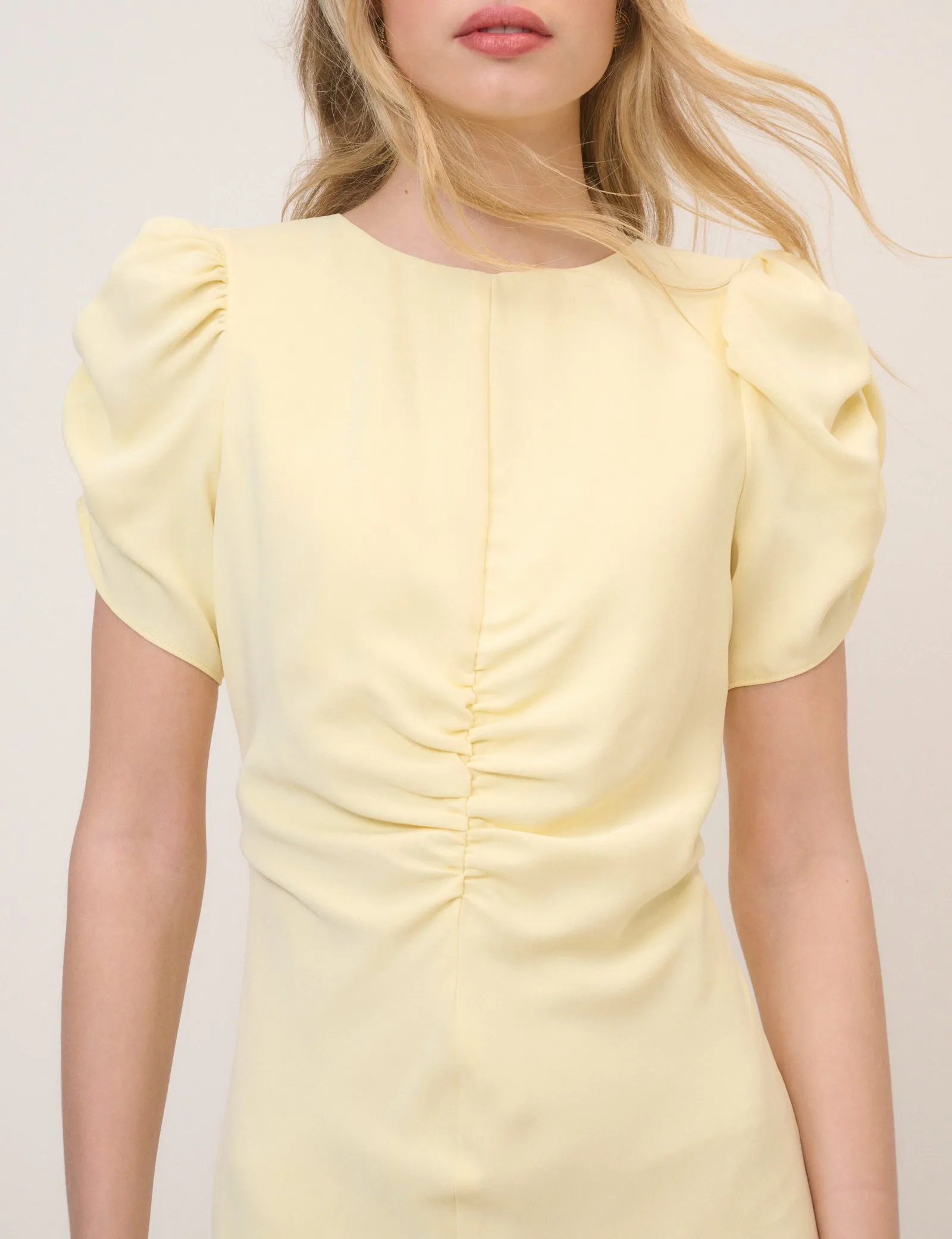 Butter Yellow Ruched Naomi Midi Dress sold by Nobody's Child product image thumbnail 4