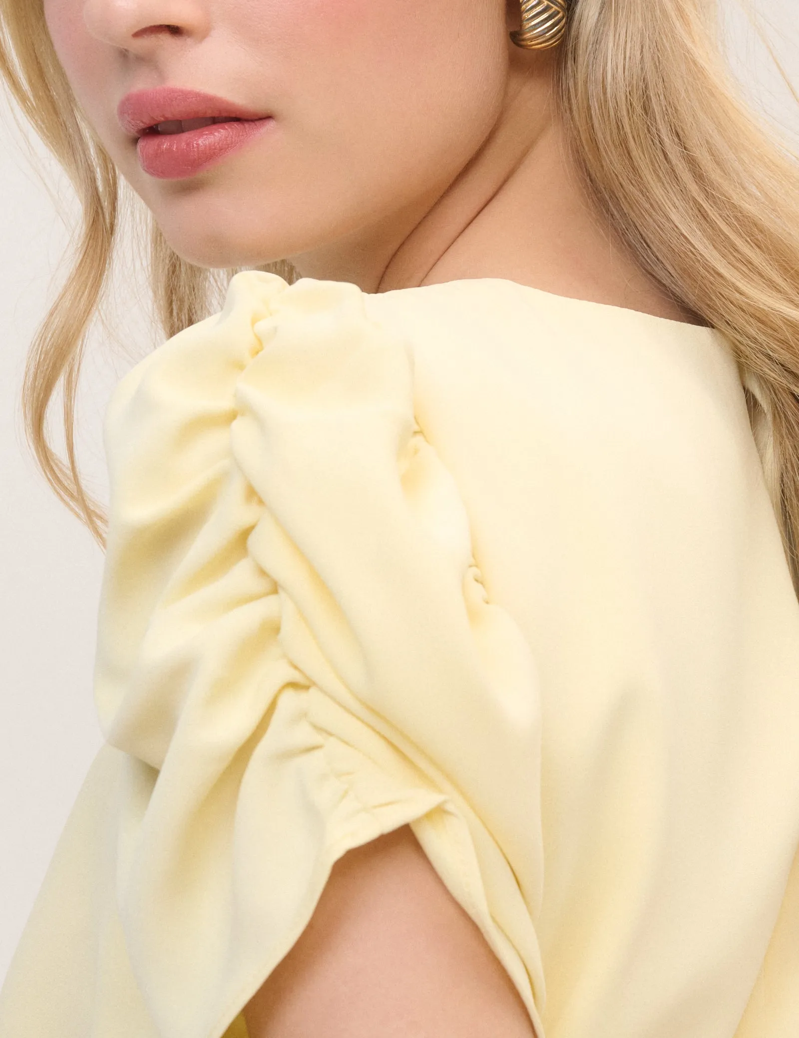 Butter Yellow Ruched Naomi Midi Dress sold by Nobody's Child product image thumbnail 3