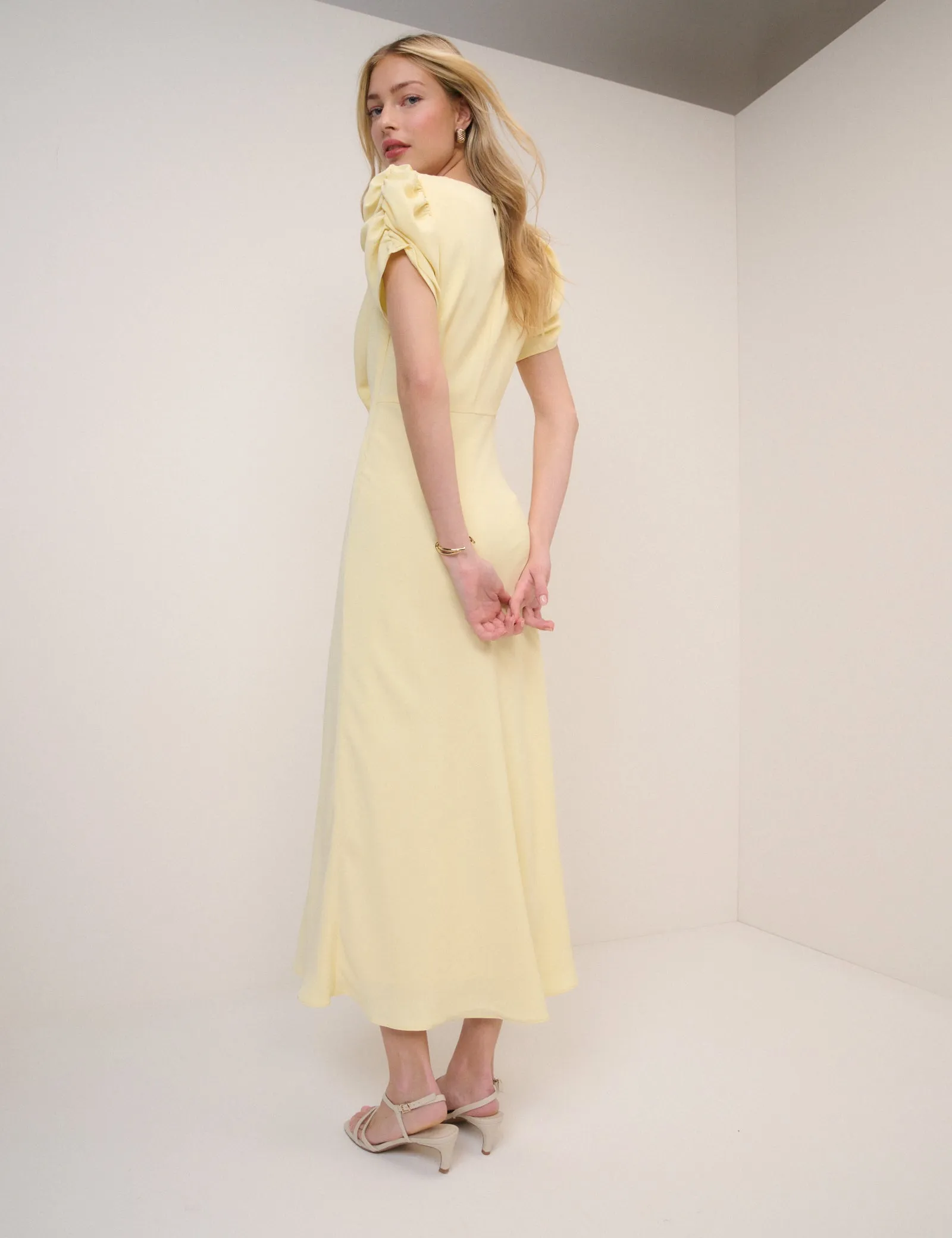 Butter Yellow Ruched Naomi Midi Dress sold by Nobody's Child product image thumbnail 5