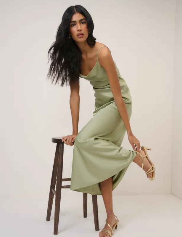Sage Satin Strappy Ellison Maxi Dress made by Nobody's Child