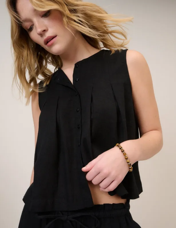 Black Linen-Blend Pintuck Top sold by Nobody's Child