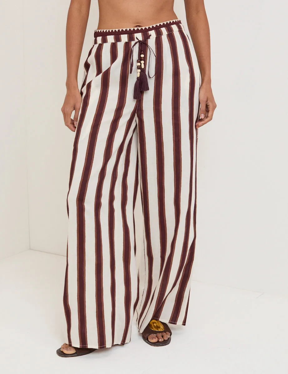 Brown Striped Linen-Blend Wide Leg Trousers sold by Nobody's Child product image thumbnail 2