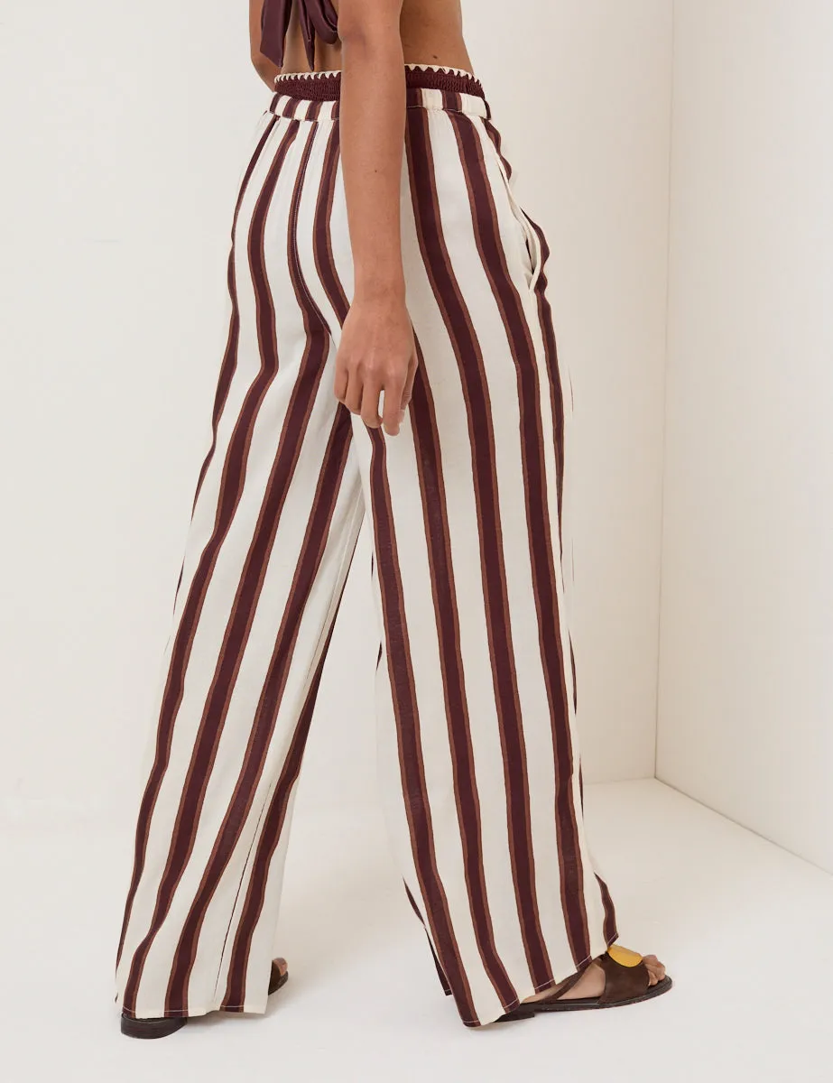 Brown Striped Linen-Blend Wide Leg Trousers sold by Nobody's Child product image thumbnail 5