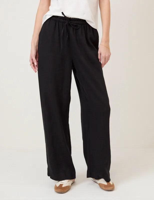 Black Linen-Blend Straight Leg Trousers sold by Nobody's Child
