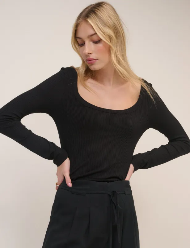 Black Scoop Neck Ribbed Top sold by Nobody's Child