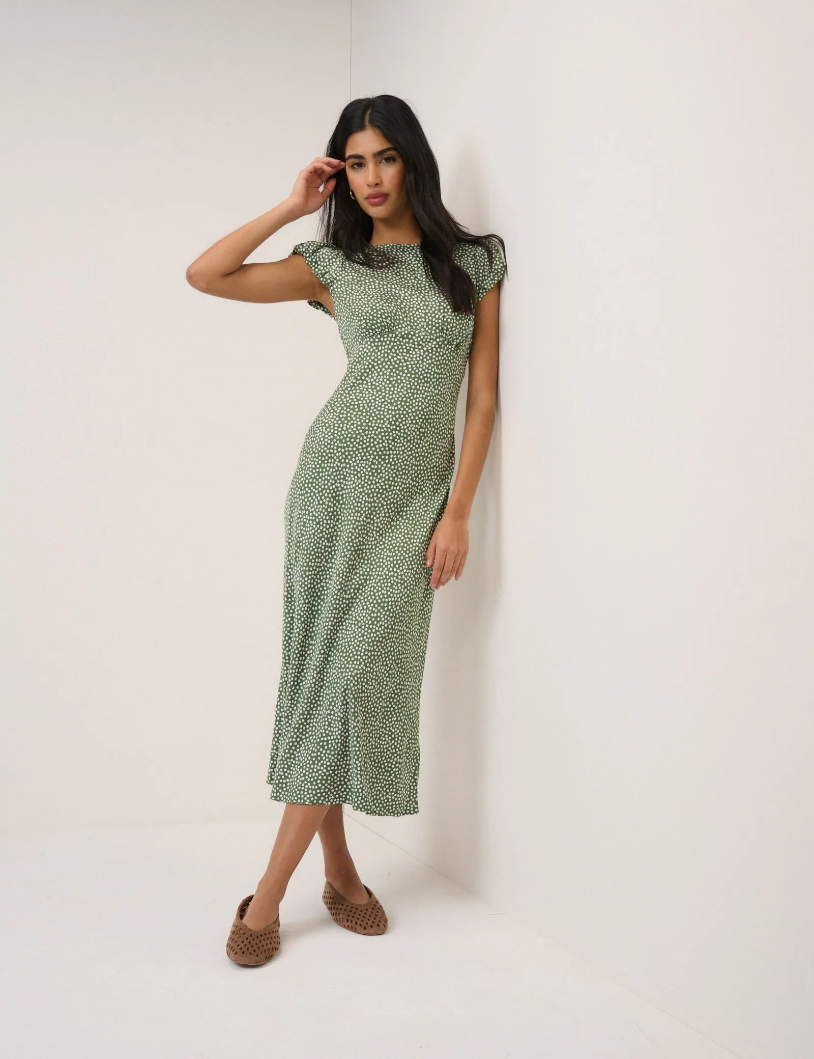 Green Polka Dot Willow Midi Dress sold by Nobody's Child