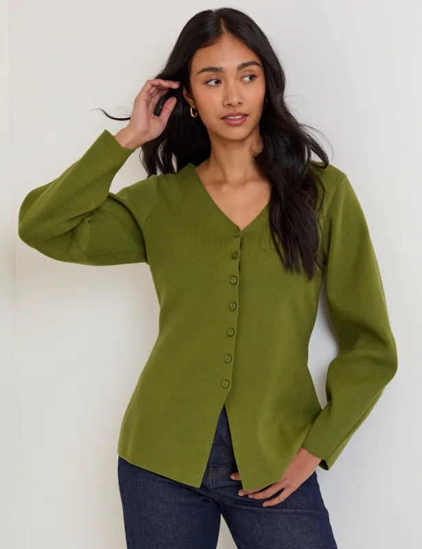 Green Barrel Sleeve Cardigan sold by Nobody's Child