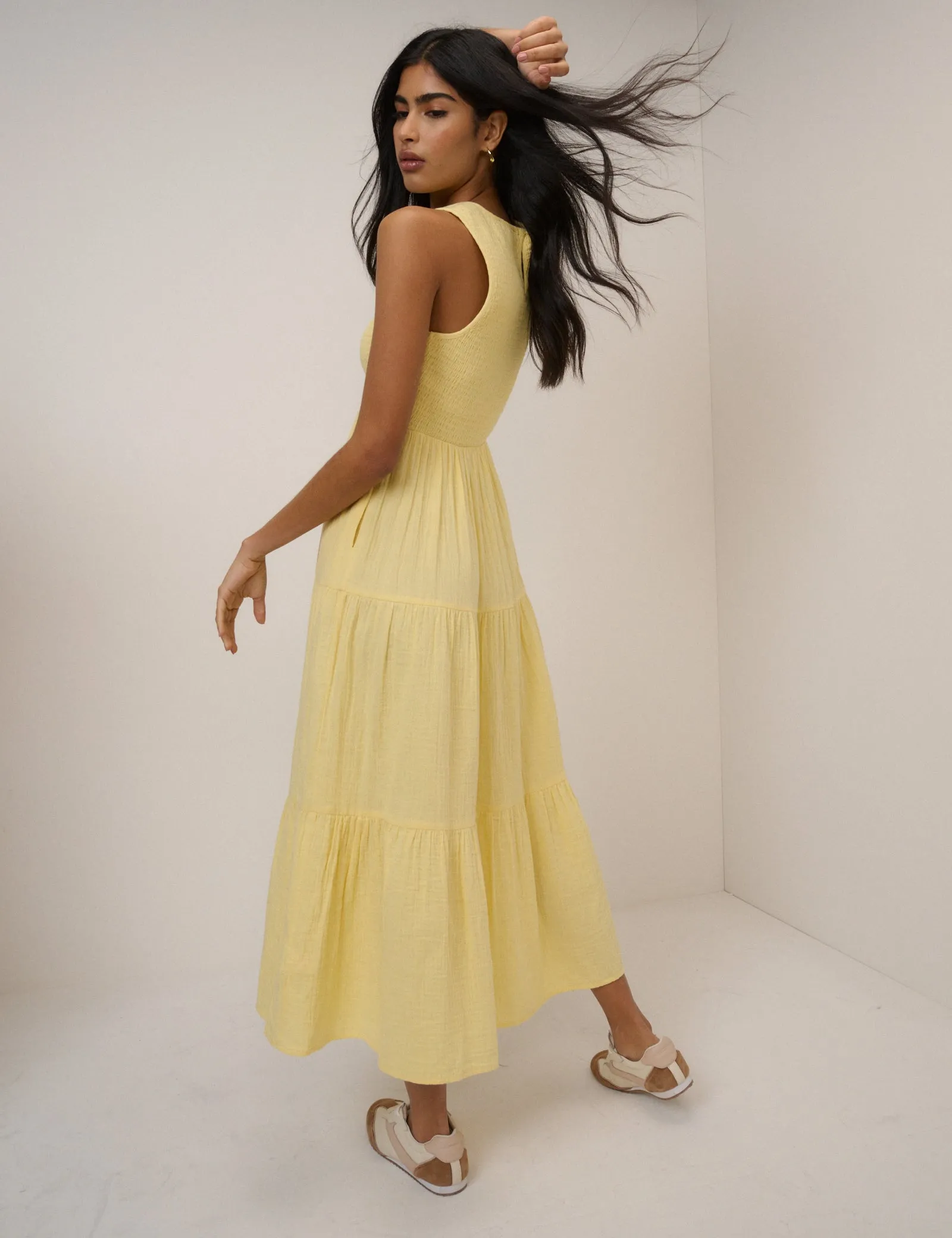 Butter Yellow Sleeveless Charlie Midi Dress sold by Nobody's Child product image thumbnail 5