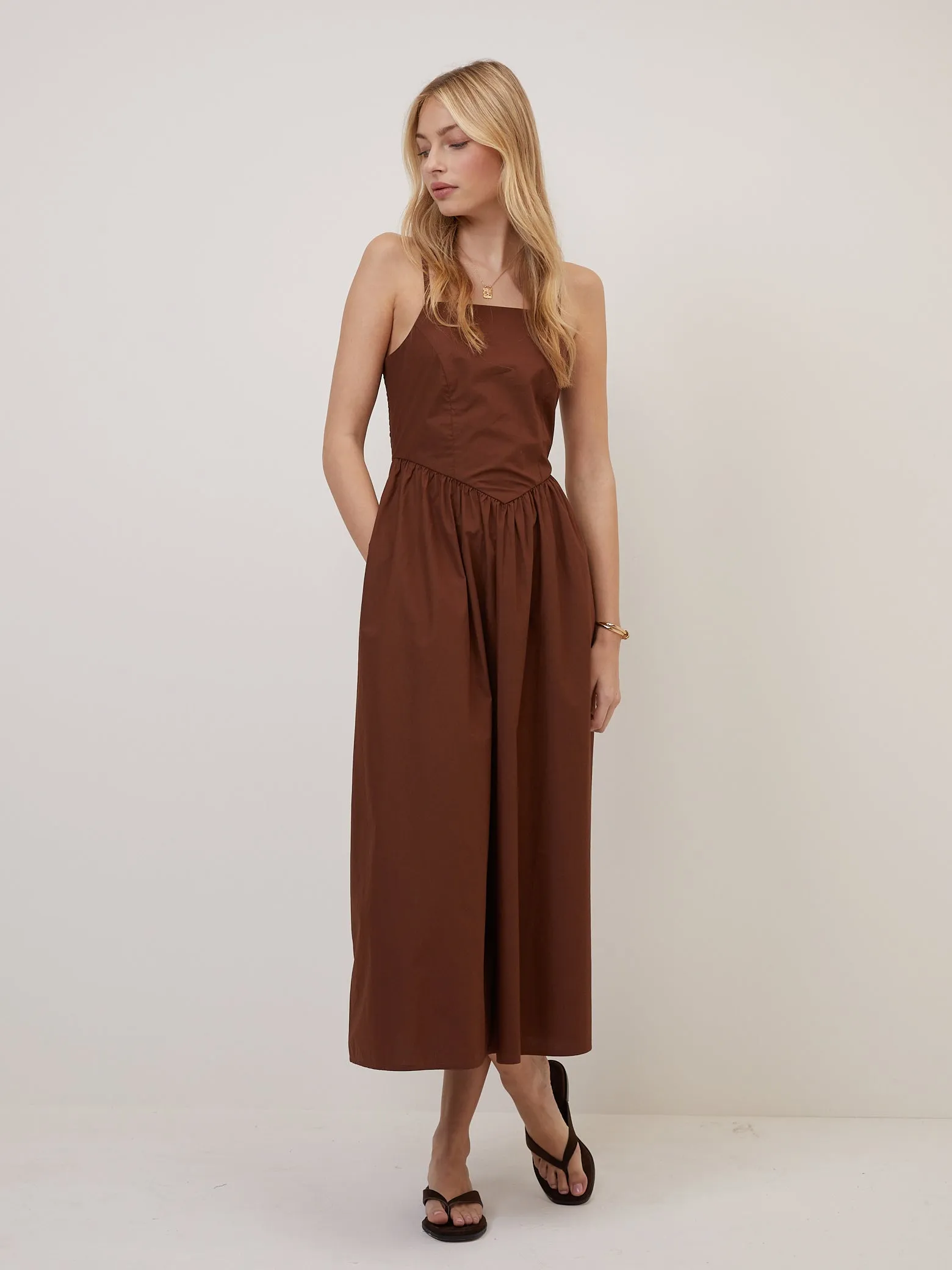 Brown Fitted Bodice Briella Midi Dress sold by Nobody's Child product image thumbnail 4