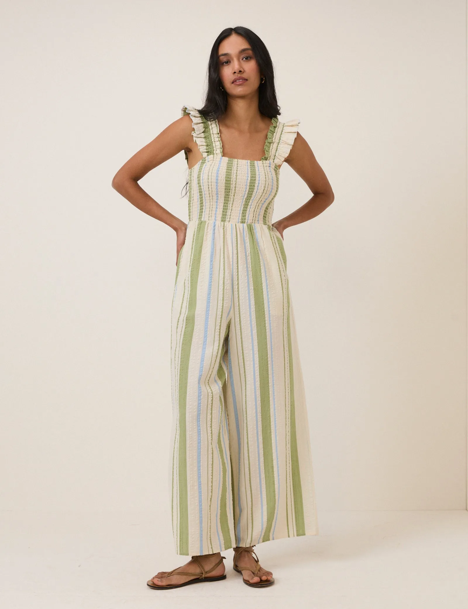 Green & Blue Stripe Maya Jumpsuit sold by Nobody's Child