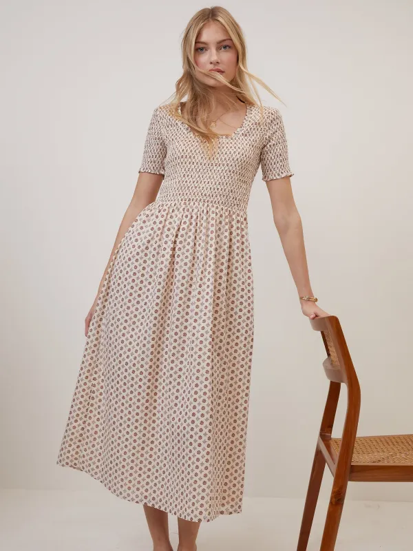 Beige Floral Zita Midi Dress sold by Nobody's Child
