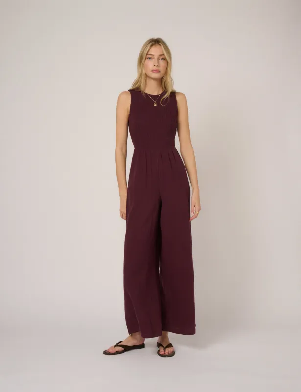 Burgundy Ruth Jumpsuit sold by Nobody's Child