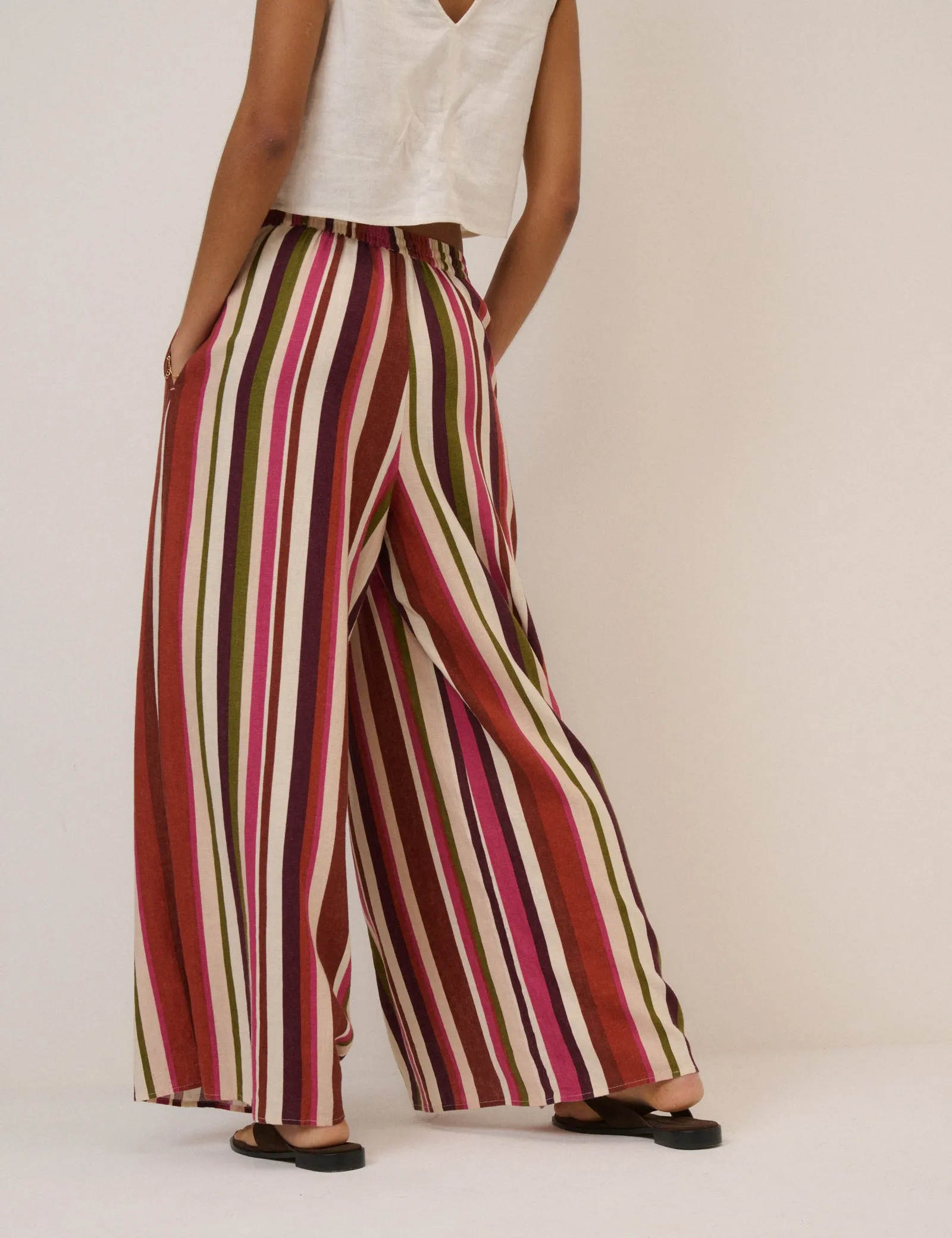 Multi-Coloured Striped Split Hem Wide Leg Trousers sold by Nobody's Child product image thumbnail 5
