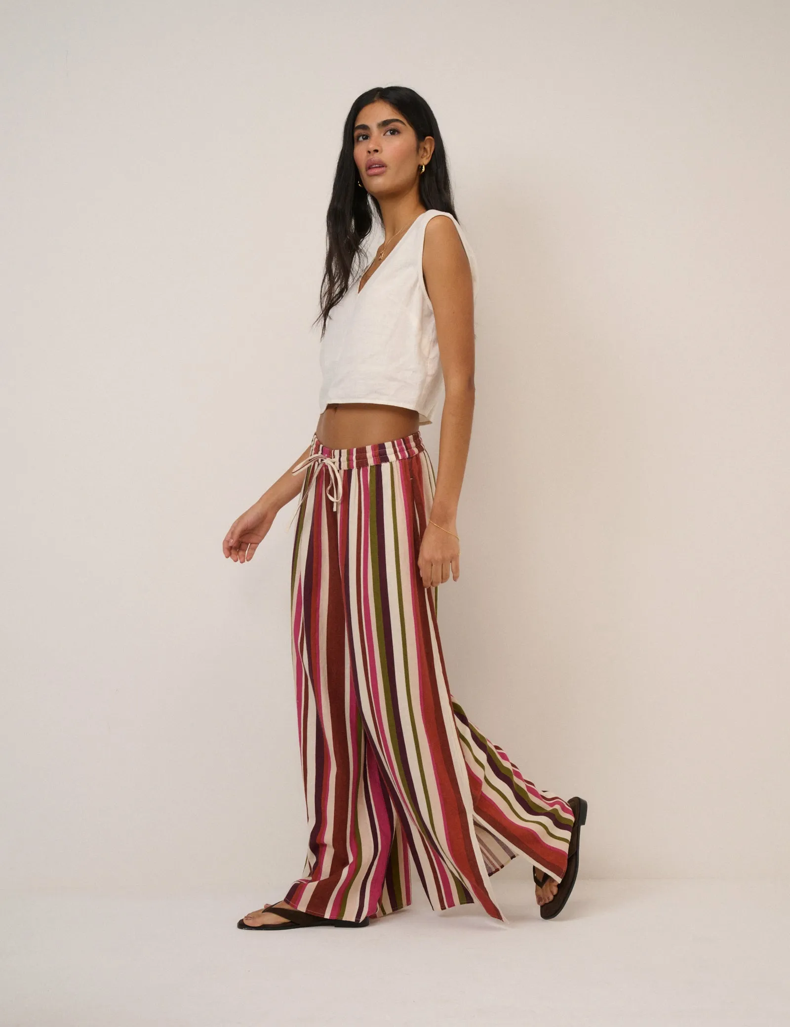 Multi-Coloured Striped Split Hem Wide Leg Trousers sold by Nobody's Child product image thumbnail 3