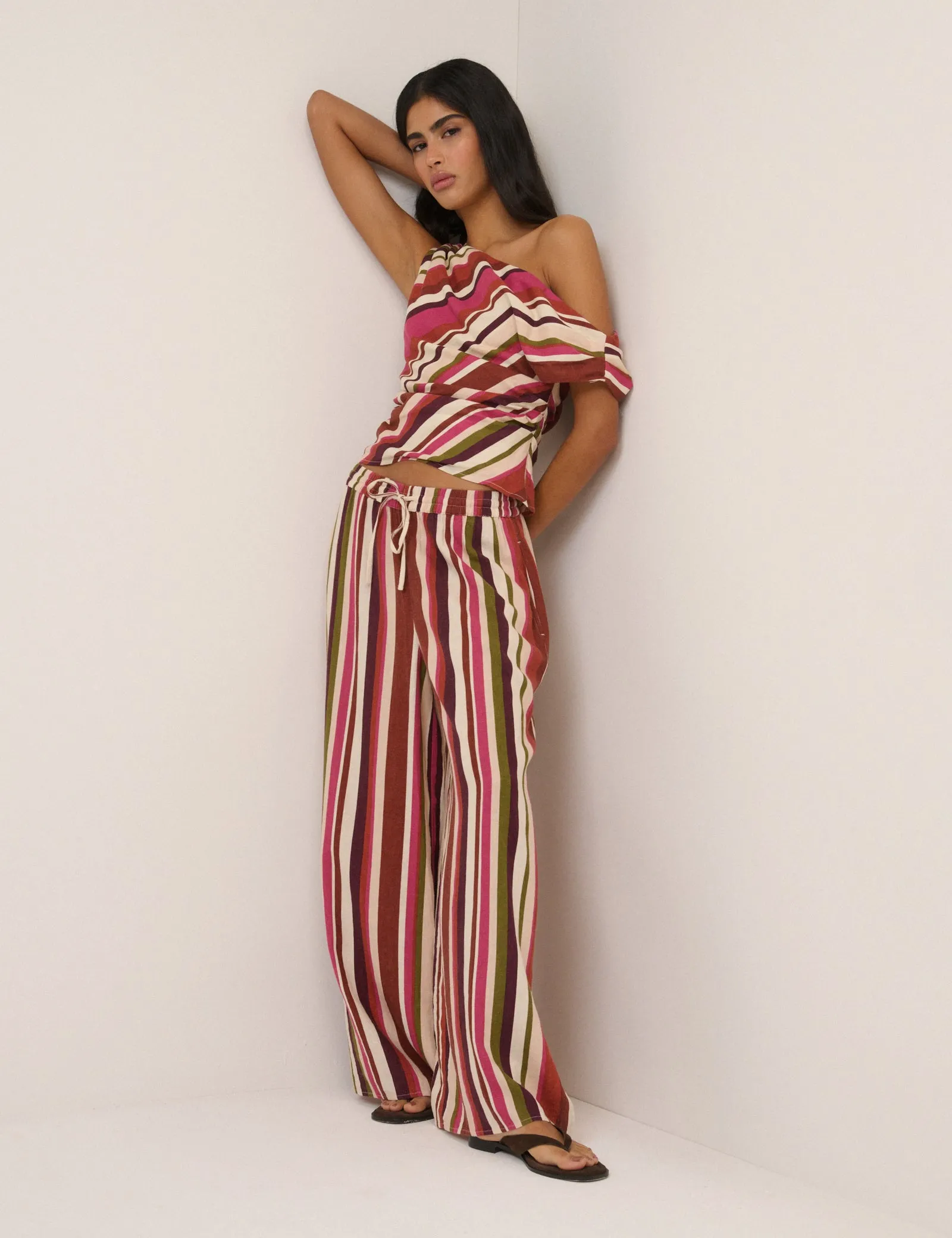 Multi-Coloured Striped Split Hem Wide Leg Trousers sold by Nobody's Child