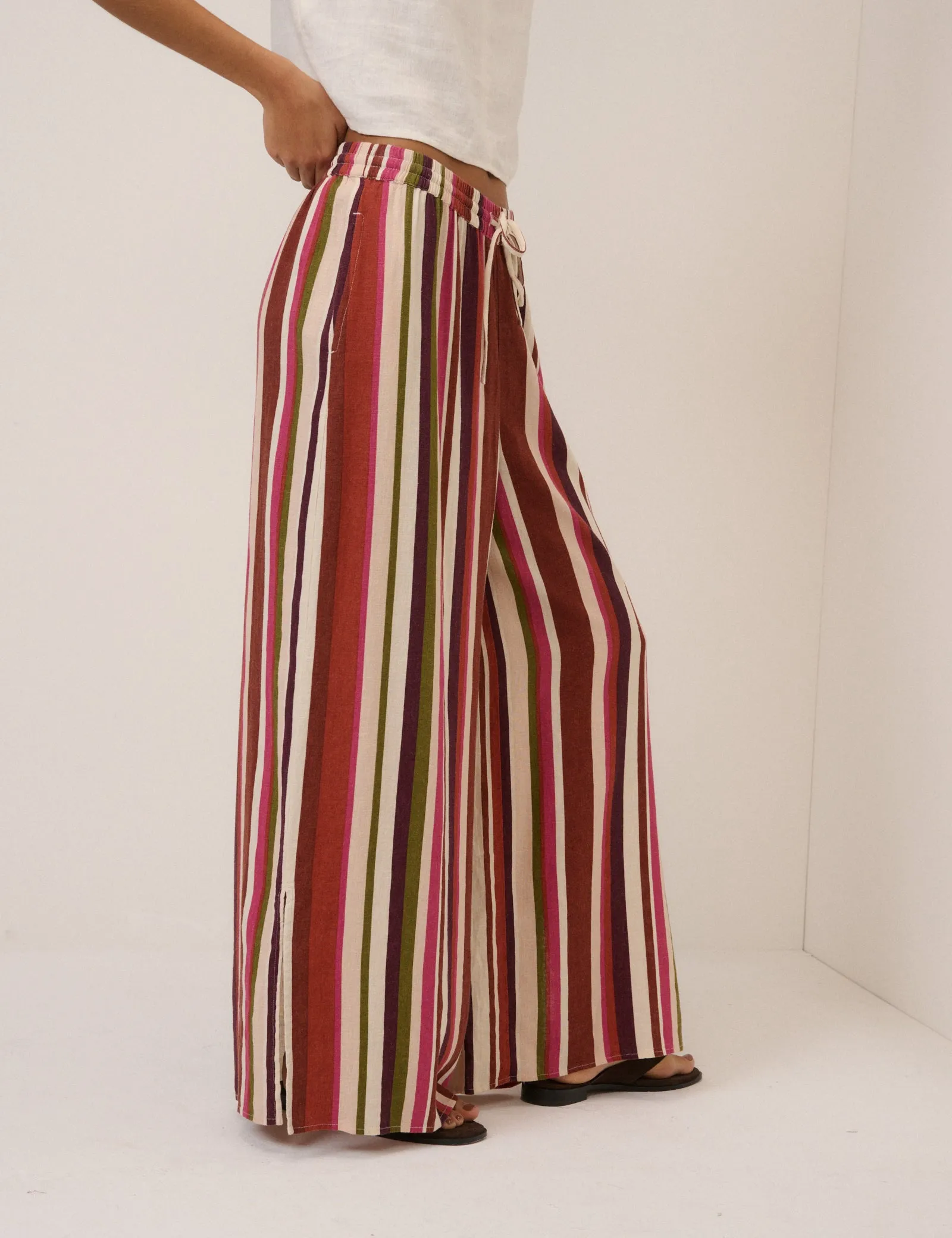 Multi-Coloured Striped Split Hem Wide Leg Trousers sold by Nobody's Child product image thumbnail 4